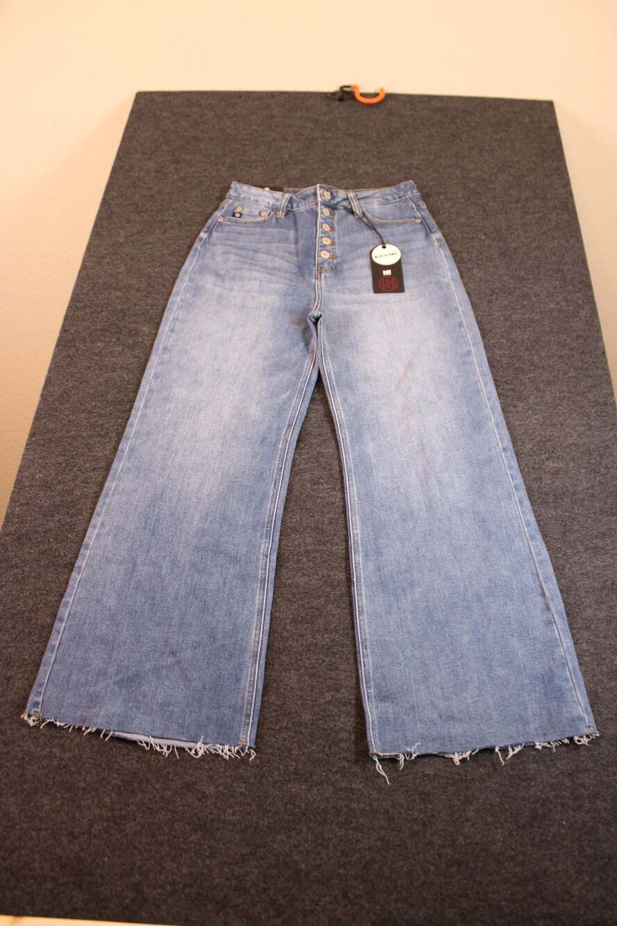 High-rise wide-leg barrel jeans with front button fly
